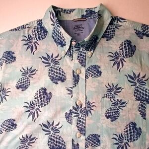 Izod Mens Blue Hawaiian Pineapple Button Down Shirt Size XLT Resortwear Vacation